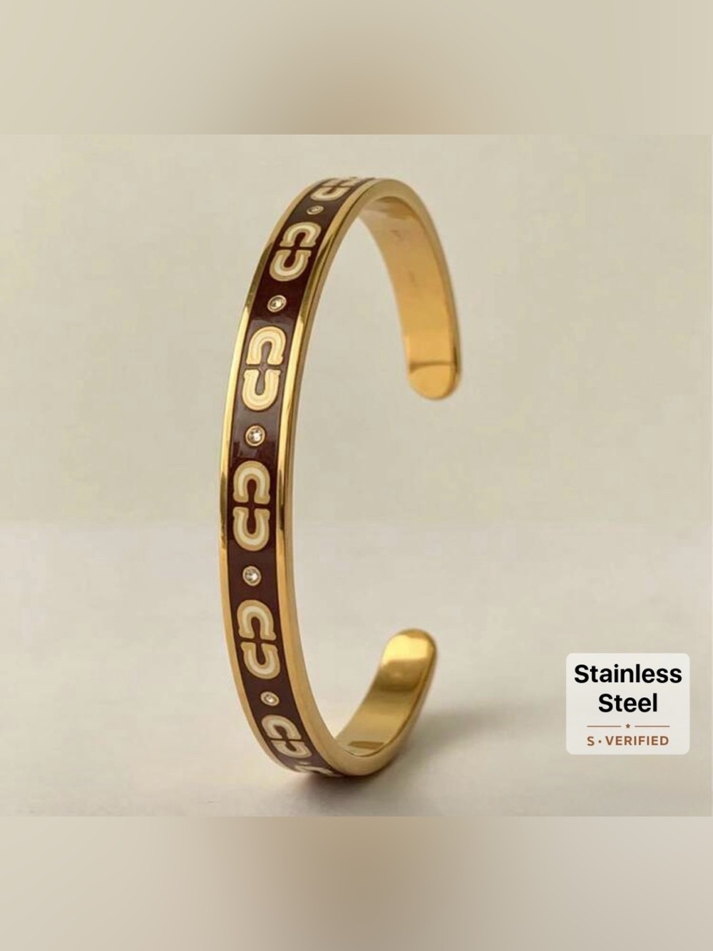 Gold-Tone Brown Enamel Link Cuff Bracelet